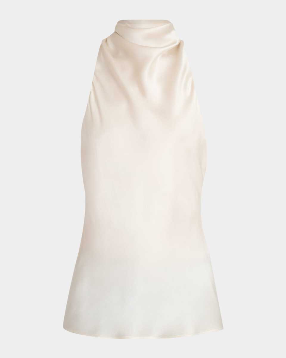Crepe Satin Halter Cowl-Neck Top